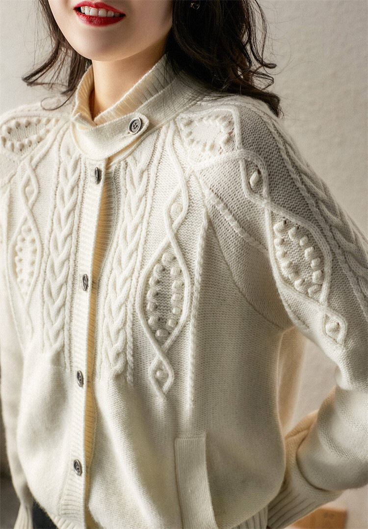 ニットセーター レトロ モテアイテム トップス ニットソー セーター カーディガン 白トップス 袖あり 長袖 Uネック ハイネック スリム ストレート スマート 編み込み ニット 厚手 かわいい