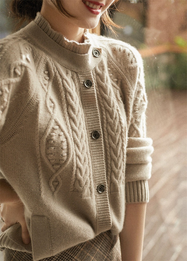 ニットセーター レトロ モテアイテム トップス ニットソー セーター カーディガン 白トップス 袖あり 長袖 Uネック ハイネック スリム ストレート スマート 編み込み ニット 厚手 かわいい