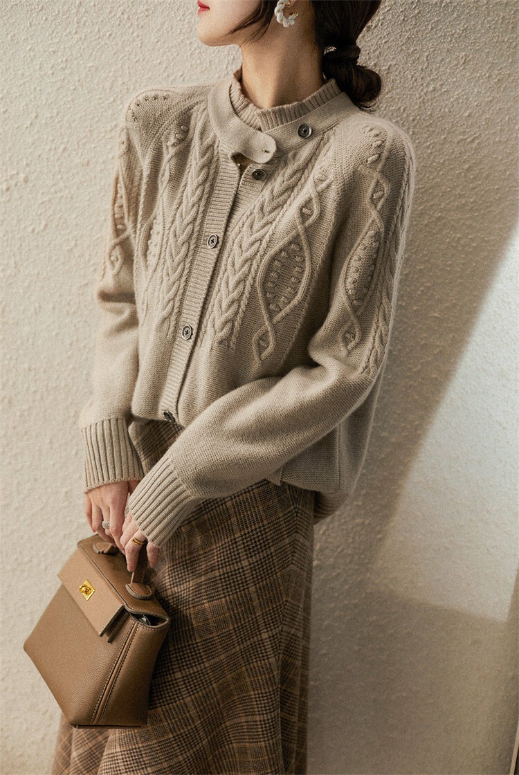 ニットセーター レトロ モテアイテム トップス ニットソー セーター カーディガン 白トップス 袖あり 長袖 Uネック ハイネック スリム ストレート スマート 編み込み ニット 厚手 かわいい