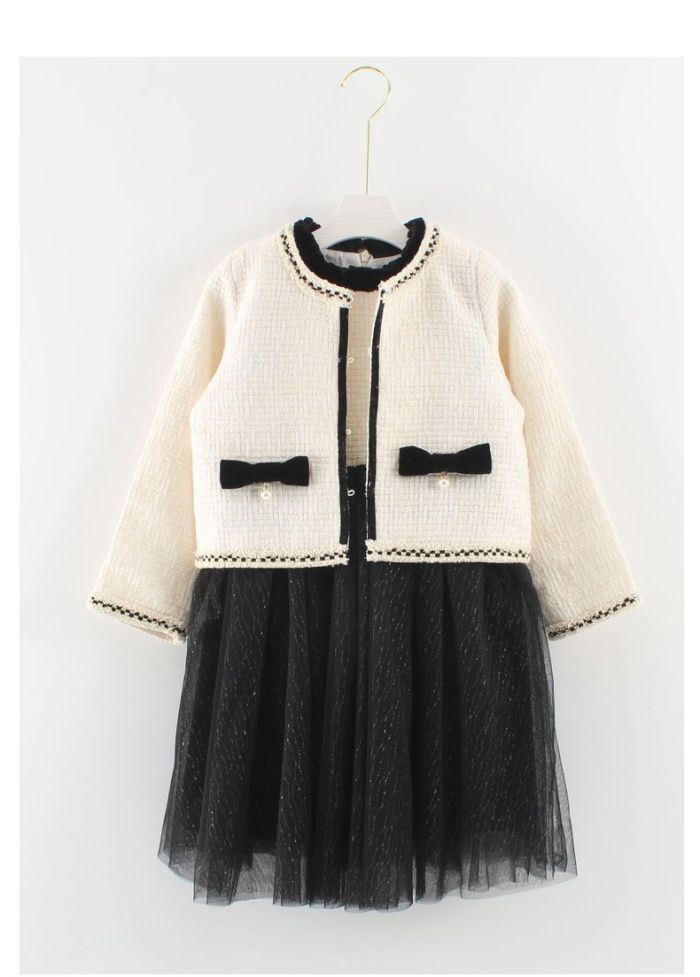 【即納】販売最低価 ！ 入学式 子供服 女 女の子 120 130 110 スーツ 卒園式 年 令和4年 年長 新一年生 アイボリー 黒 制服 長袖 受験 面接 発表会 結婚式 ツイード