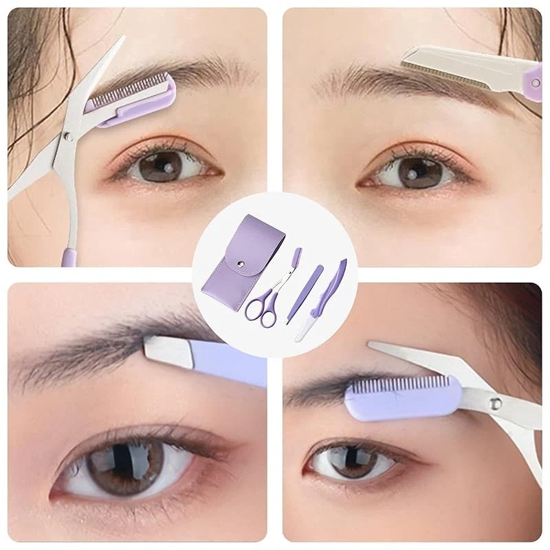 【1つ買うと10個もらえる】nalaina 眉毛セット 眉毛剃り (3点セット 眉用キット 眉毛 はさみ 眉毛カット 眉毛ハサミ 櫛付き 毛抜き 眉メイクアップ道具 ステンレス製 収納袋付き レディー