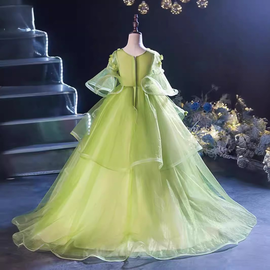 【2枚購入で 3oo円OFF】モリガールドレスプリンセスドレスロングテールドレスガールピアノフラワーパフォーマンスコスム