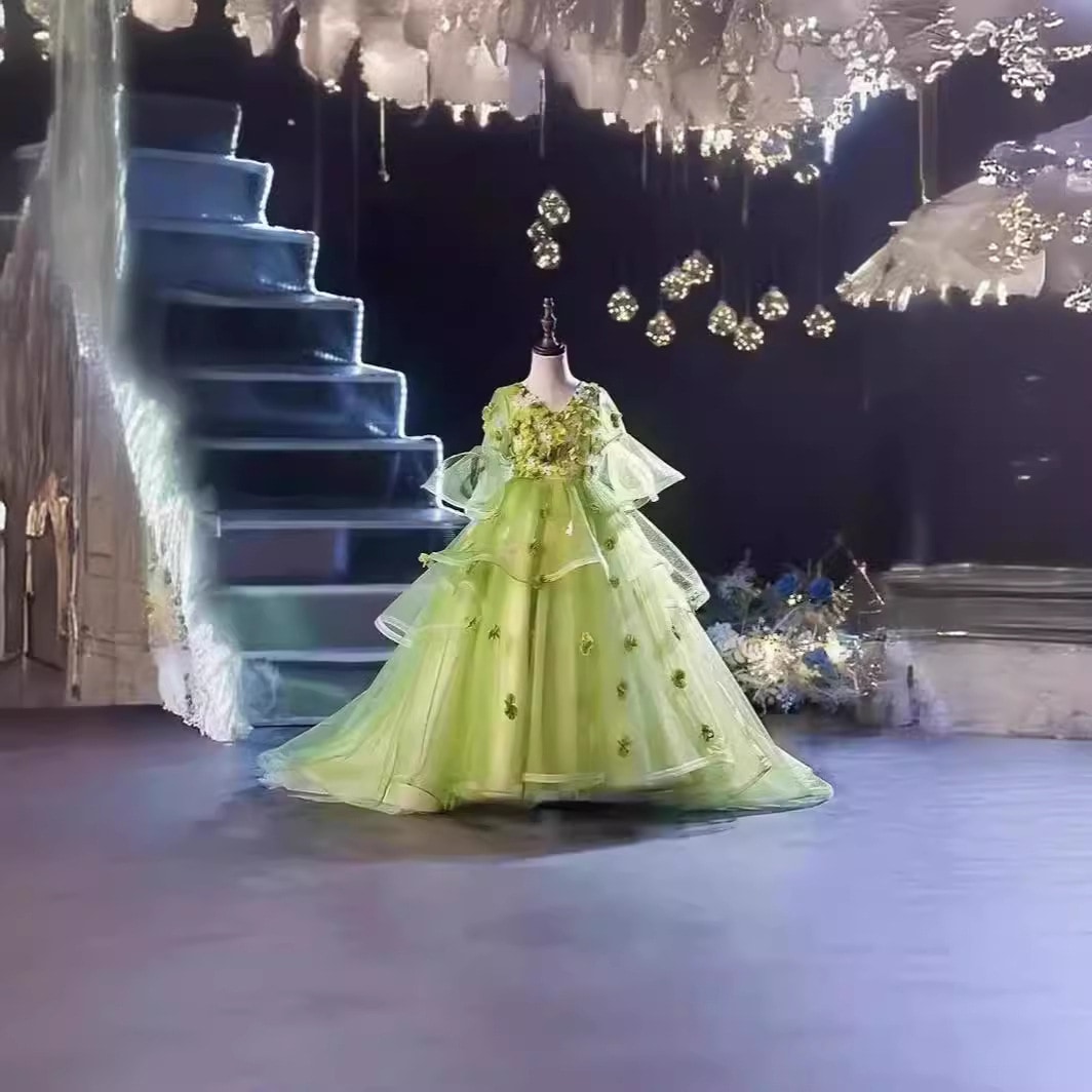 【2枚購入で 3oo円OFF】モリガールドレスプリンセスドレスロングテールドレスガールピアノフラワーパフォーマンスコスム