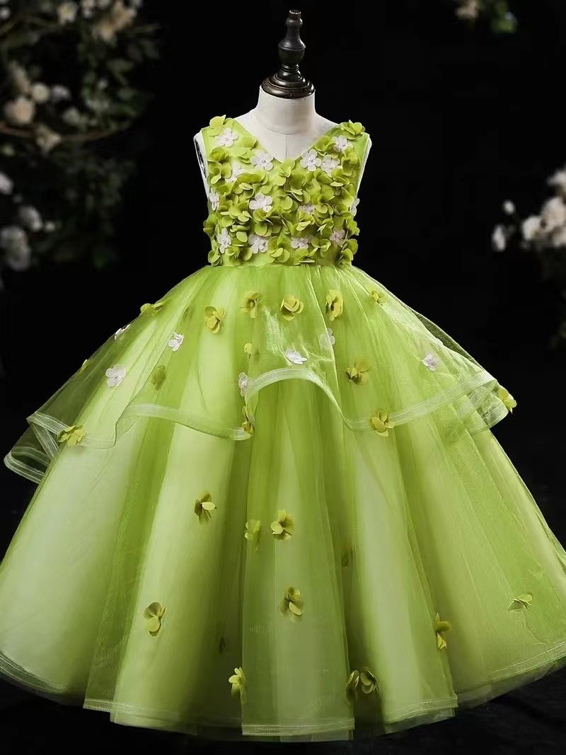 【2枚購入で 3oo円OFF】モリガールドレスプリンセスドレスロングテールドレスガールピアノフラワーパフォーマンスコスム