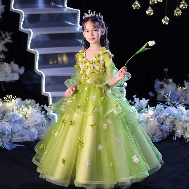 【2枚購入で 3oo円OFF】モリガールドレスプリンセスドレスロングテールドレスガールピアノフラワーパフォーマンスコスム