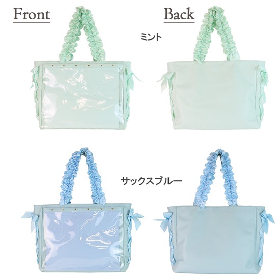 A3ハンドルフリルデコラティブトートバッグ 痛バッグ トート フェイクレザー ビニールトートバッグ