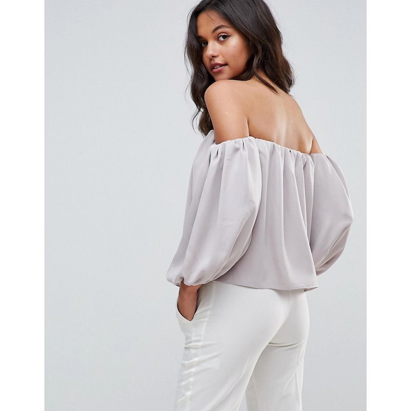 エイソス レディース トップス オフショルダー【ASOS Satin Off Shoulder Top with Balloon Sleeve】Silver エイソス レディース トップス オフショルダー【ASOS Satin Off Shoulder Top with Balloon Sleeve】Silver