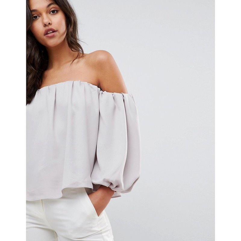 エイソス レディース トップス オフショルダー【ASOS Satin Off Shoulder Top with Balloon Sleeve】Silver エイソス レディース トップス オフショルダー【ASOS Satin Off Shoulder Top with Balloon Sleeve】Silver