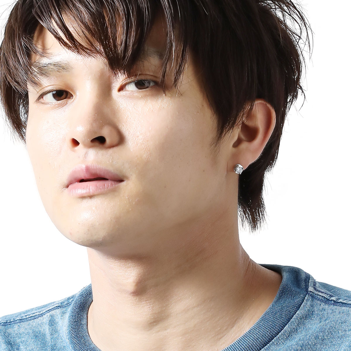 スタッドピアス メンズ 片耳用 シルバー925 キュービックジルコニア 4本爪 シリコンキャッチ 外