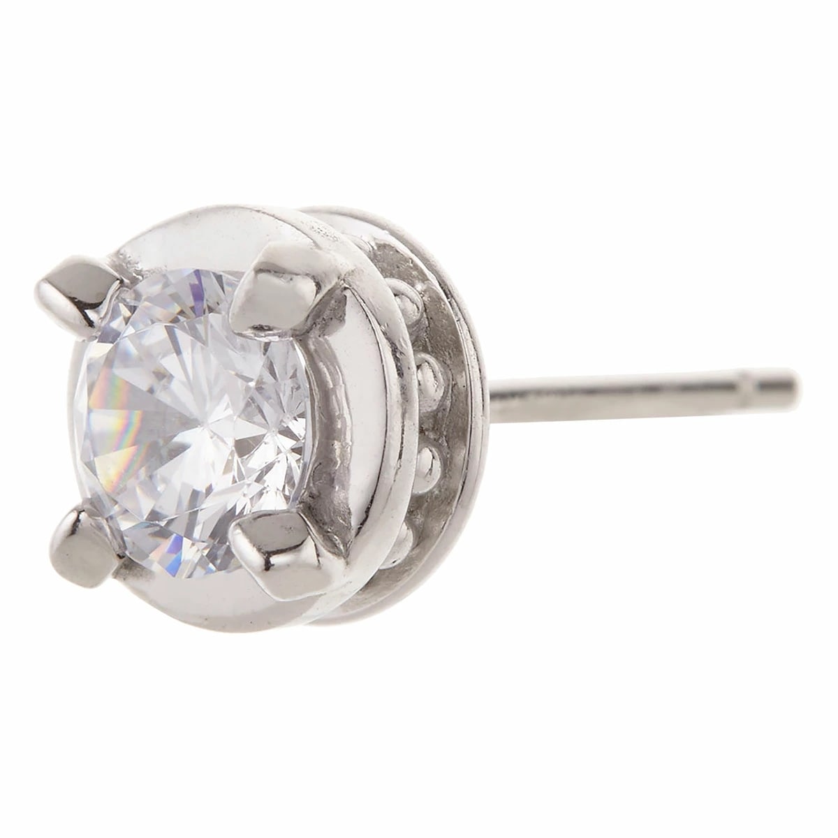 スタッドピアス メンズ 片耳用 シルバー925 キュービックジルコニア 4本爪 シリコンキャッチ 外