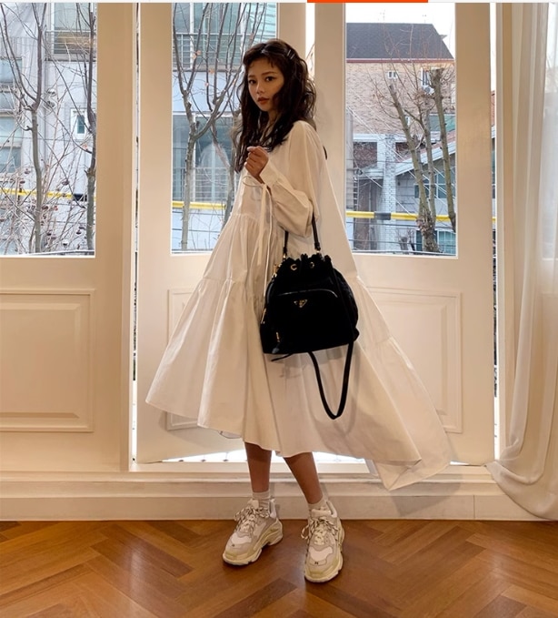 レディース ワンピース 膝下 長袖 かわいい きれいめ シンプル 上品 おしゃれ レトロ こなれ感 ガーリー 無地 春 秋 学生 学校 通学 デート お出かけ 旅行 海 公園 女子会 休日