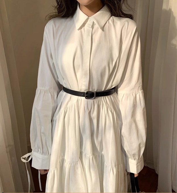 レディース ワンピース 膝下 長袖 かわいい きれいめ シンプル 上品 おしゃれ レトロ こなれ感 ガーリー 無地 春 秋 学生 学校 通学 デート お出かけ 旅行 海 公園 女子会 休日