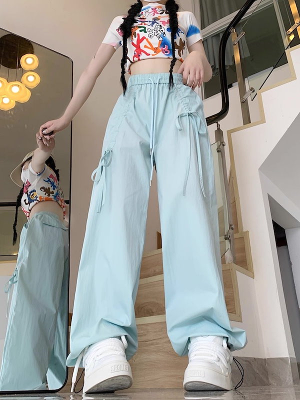 Hashtag DDD 白色天使翼付きカーゴパンツ 工装風ロングパンツ Hashtag