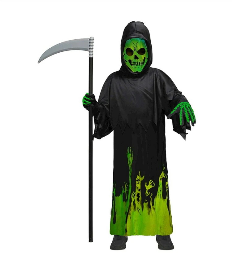 ハロウィン 衣装 子供 死神 3点セット どくろ 悪魔 骸骨 コスプレ 鎌付き 蛍光効果 ベビー 女子 男子 子供用 ハロウィン仮装 赤ちゃん 着ぐるみ コスチューム ハロウィーン衣装 キッズ コスプ