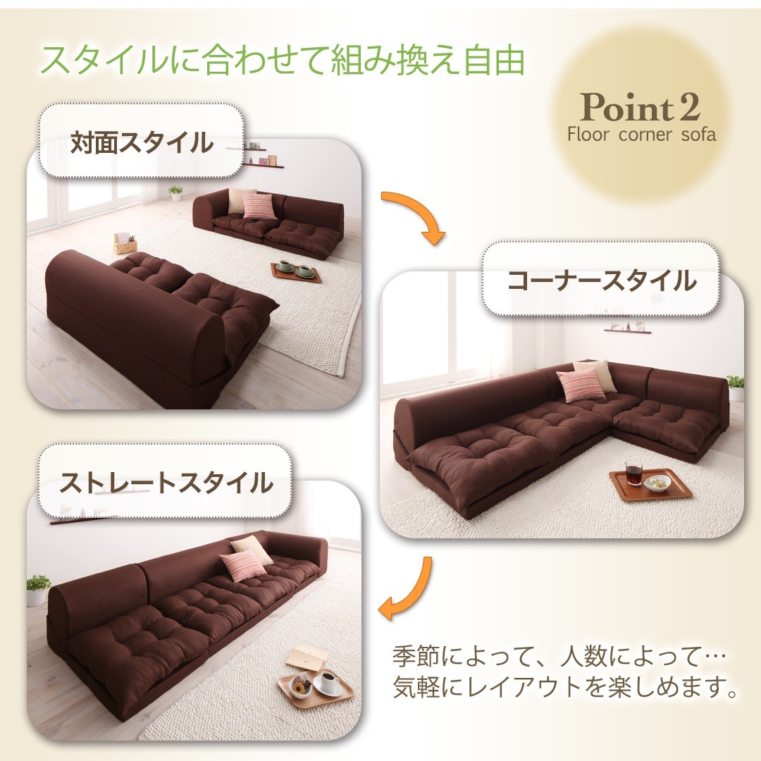 フロアコーナーソファ [yuffy]ユフィ ソファ3点セット 2Pサイズx2+コーナー アイボリー