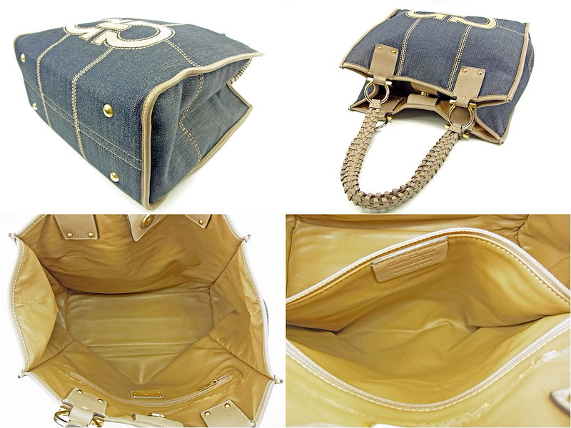 サルヴァトーレ フェラガモ Salvatore Ferragamo トートバッグ ワンショルダー メンズ可 ガンチーニ ベージュ×デニム キャンバス×レザー 人気 セール 【中古】 T3814 . サルヴァトーレ フェラガモ Salvatore Ferragamo トートバッグ ワンショルダー メンズ可 ガンチーニ ベージュ×デニム キャンバス×レザー 人気 セール 【中古】 T3814 .