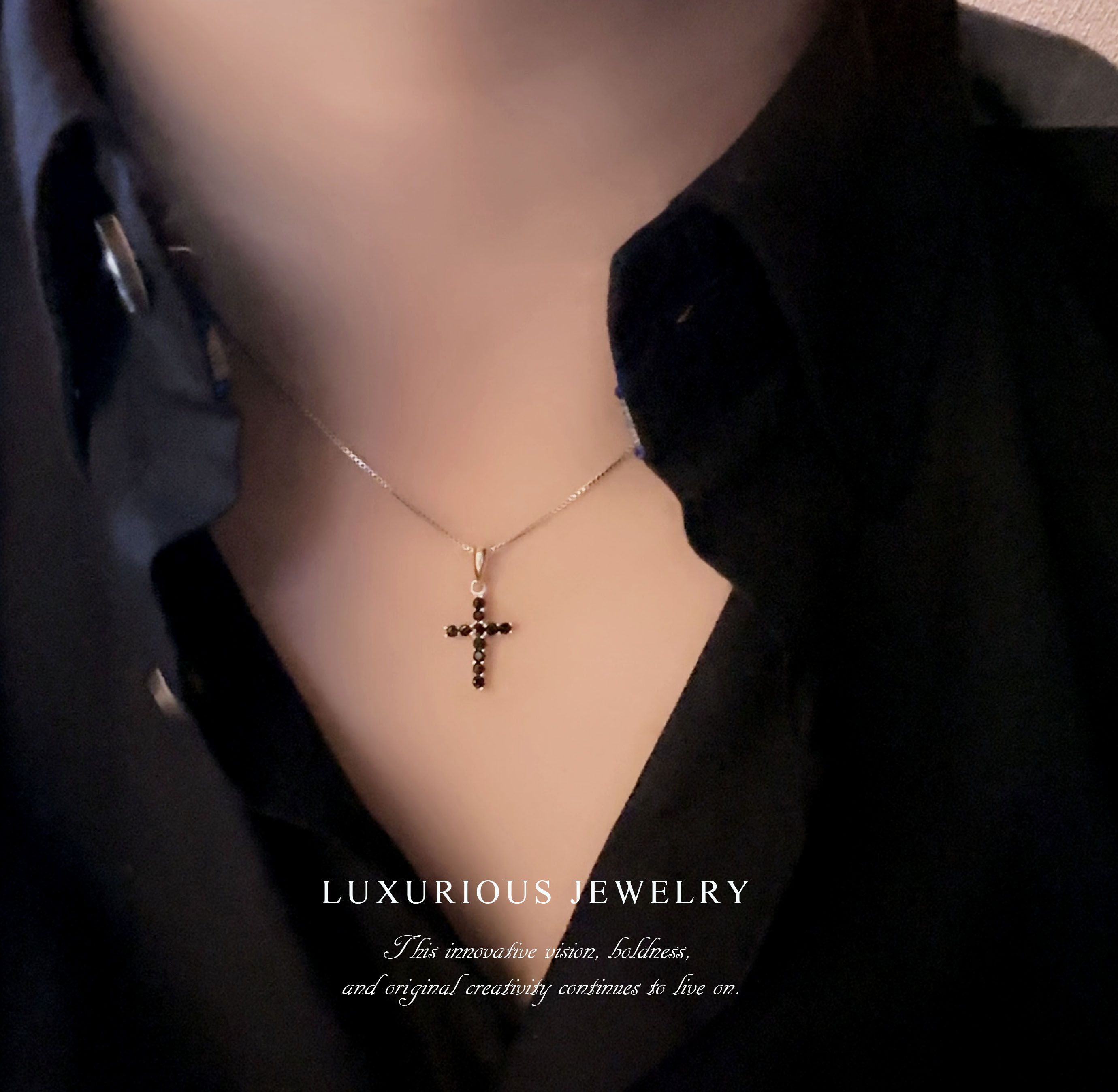 選べる!! 天然石 ブラック ダイヤモンド サファイア ネックレス クロス 十字架 ベネチアン チェーン 18K WG YG ジュエリー ペンダント 誕生日 バレンタイン 宝石 貴金属 ジュエリー