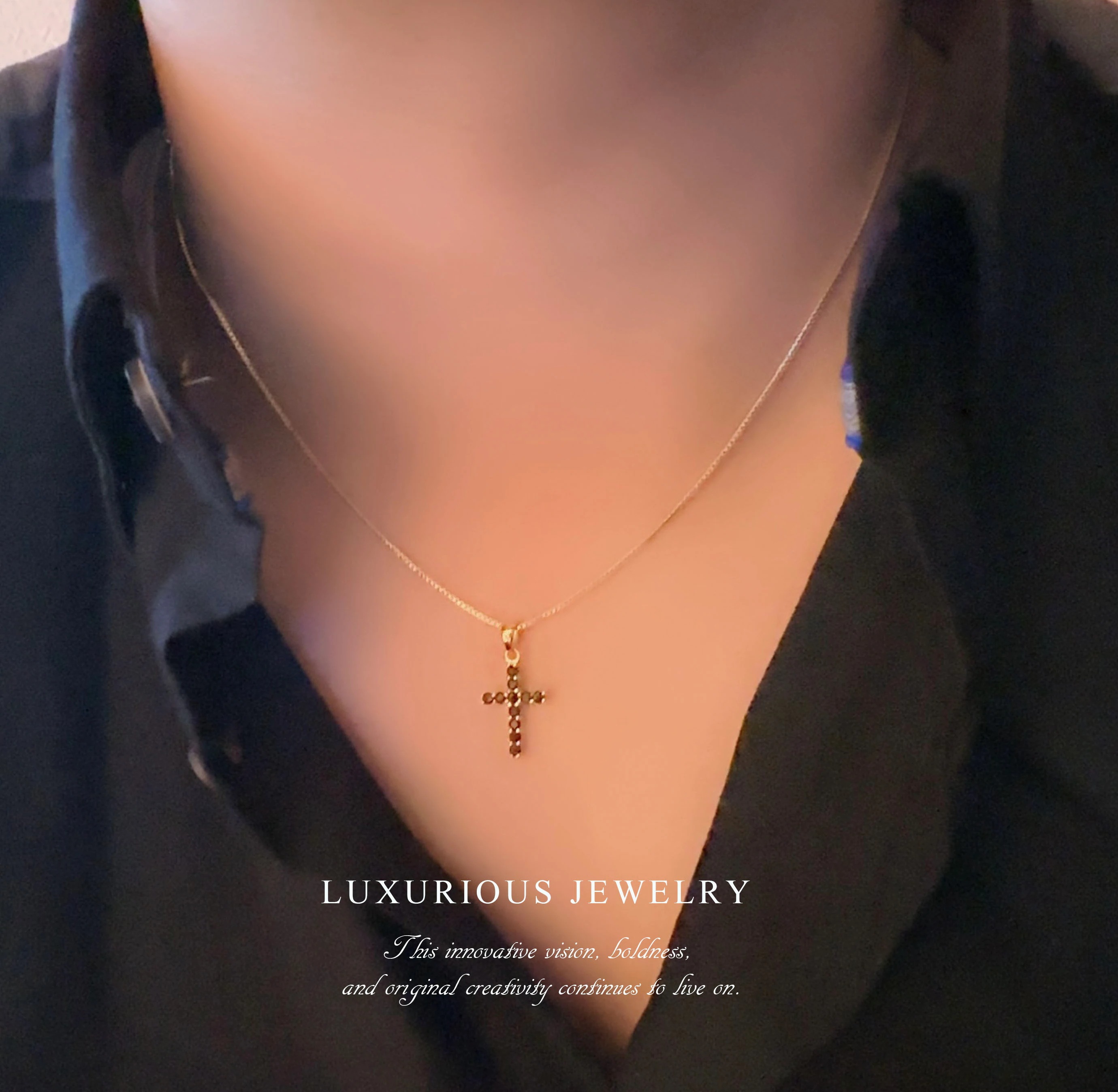 選べる!! 天然石 ブラック ダイヤモンド サファイア ネックレス クロス 十字架 ベネチアン チェーン 18K WG YG ジュエリー ペンダント 誕生日 バレンタイン 宝石 貴金属 ジュエリー