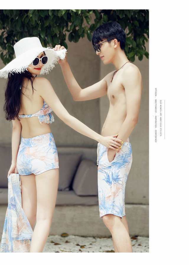 2906-水着ペア ペアルック カップル水着 レディース メンズ 花柄