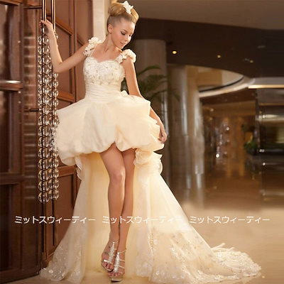 Qoo10] ウェディングドレス ミニ丈 前ミニ トレ : レディース服