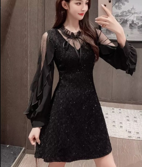 レディース ドレス ブラックドレス ショート 長袖 Vネック スリム 細身 Aライン フリル リボン ハイウエスト 透け感 かわいい 大人可愛い きれいめ カジュアル 上品 おしゃれ レトロ ガーリー レディース ドレス ブラックドレス ショート 長袖 Vネック スリム 細身 Aライン フリル リボン ハイウエスト 透け感 かわいい 大人可愛い きれいめ カジュアル 上品 おしゃれ レトロ ガーリー