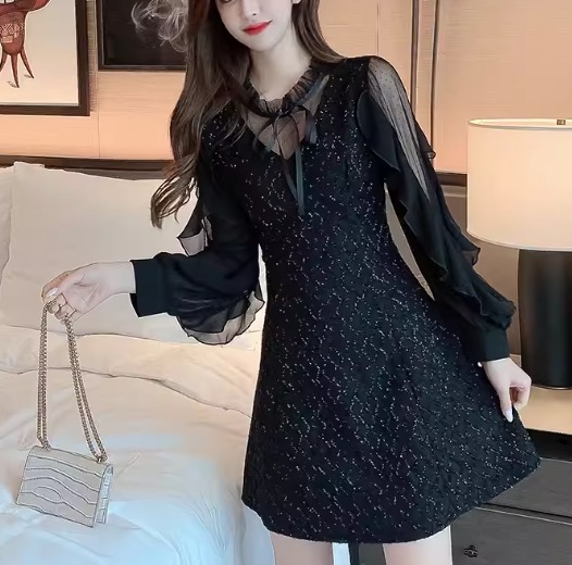 レディース ドレス ブラックドレス ショート 長袖 Vネック スリム 細身 Aライン フリル リボン ハイウエスト 透け感 かわいい 大人可愛い きれいめ カジュアル 上品 おしゃれ レトロ ガーリー レディース ドレス ブラックドレス ショート 長袖 Vネック スリム 細身 Aライン フリル リボン ハイウエスト 透け感 かわいい 大人可愛い きれいめ カジュアル 上品 おしゃれ レトロ ガーリー