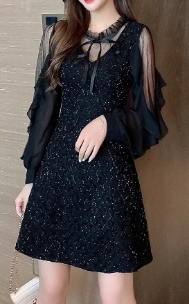 レディース ドレス ブラックドレス ショート 長袖 Vネック スリム 細身 Aライン フリル リボン ハイウエスト 透け感 かわいい 大人可愛い きれいめ カジュアル 上品 おしゃれ レトロ ガーリー レディース ドレス ブラックドレス ショート 長袖 Vネック スリム 細身 Aライン フリル リボン ハイウエスト 透け感 かわいい 大人可愛い きれいめ カジュアル 上品 おしゃれ レトロ ガーリー