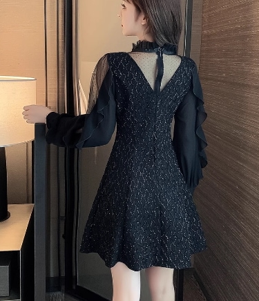 レディース ドレス ブラックドレス ショート 長袖 Vネック スリム 細身 Aライン フリル リボン ハイウエスト 透け感 かわいい 大人可愛い きれいめ カジュアル 上品 おしゃれ レトロ ガーリー レディース ドレス ブラックドレス ショート 長袖 Vネック スリム 細身 Aライン フリル リボン ハイウエスト 透け感 かわいい 大人可愛い きれいめ カジュアル 上品 おしゃれ レトロ ガーリー