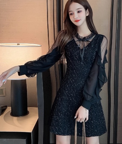 レディース ドレス ブラックドレス ショート 長袖 Vネック スリム 細身 Aライン フリル リボン ハイウエスト 透け感 かわいい 大人可愛い きれいめ カジュアル 上品 おしゃれ レトロ ガーリー レディース ドレス ブラックドレス ショート 長袖 Vネック スリム 細身 Aライン フリル リボン ハイウエスト 透け感 かわいい 大人可愛い きれいめ カジュアル 上品 おしゃれ レトロ ガーリー