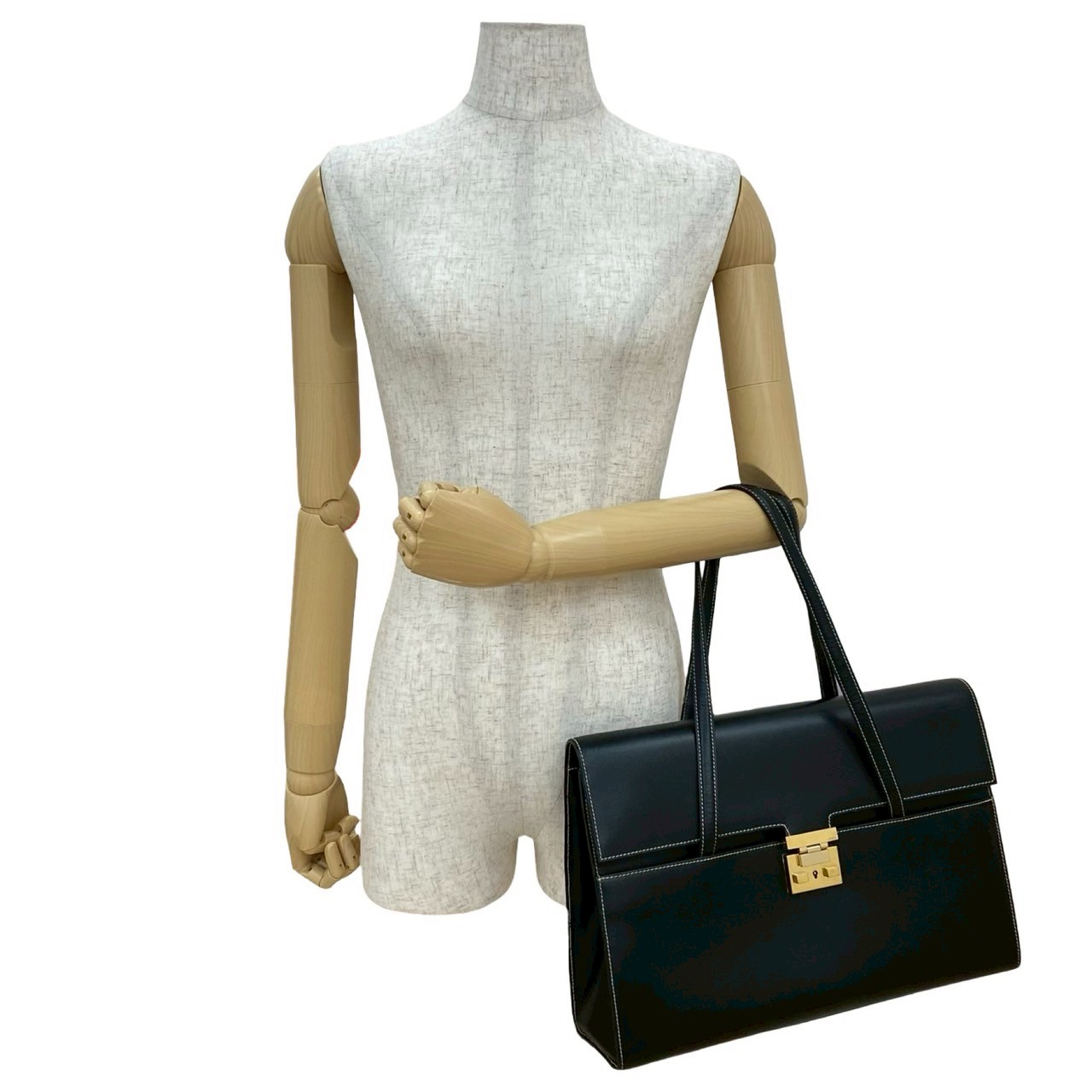 ヴィンテージ ロゴ 金具ハンドバッグ レザー ブラック 46147 ヴィンテージ ロゴ 金具ハンドバッグ レザー ブラック 46147