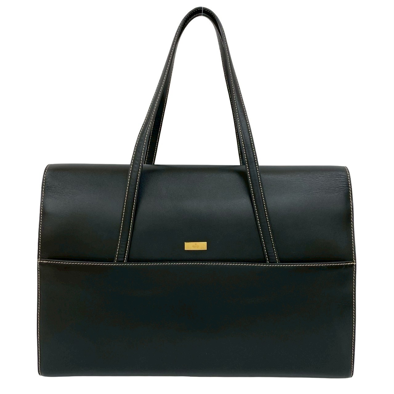 ヴィンテージ ロゴ 金具ハンドバッグ レザー ブラック 46147 ヴィンテージ ロゴ 金具ハンドバッグ レザー ブラック 46147