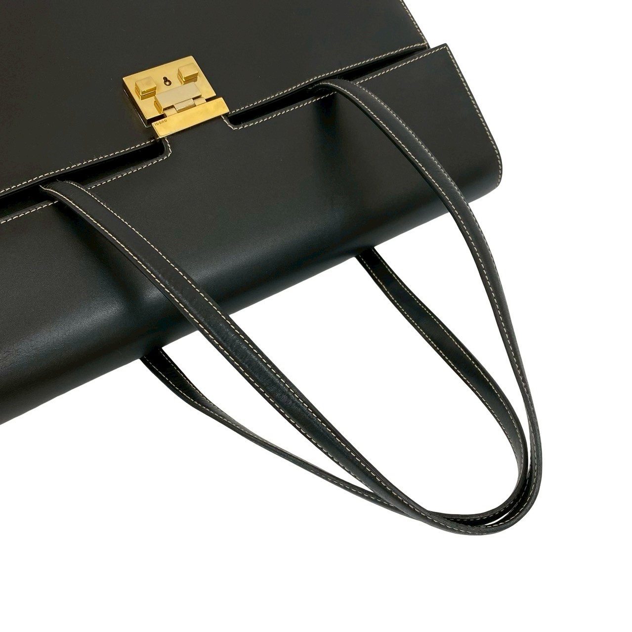 ヴィンテージ ロゴ 金具ハンドバッグ レザー ブラック 46147 ヴィンテージ ロゴ 金具ハンドバッグ レザー ブラック 46147