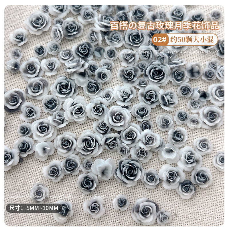 【1点ご購入 で10点プレゼントいたします】ダーク系混装夜光ネイルアクセサリーモノクロぼかし花蕾バラdiy手作業着用甲アクセサリー