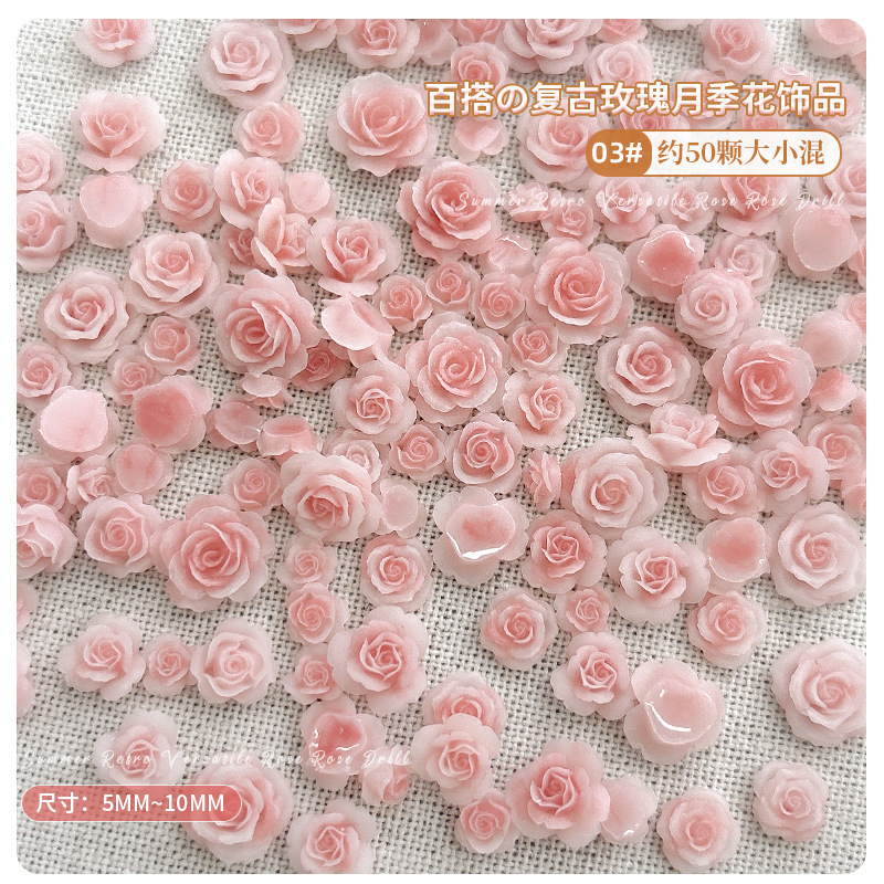 【1点ご購入 で10点プレゼントいたします】ダーク系混装夜光ネイルアクセサリーモノクロぼかし花蕾バラdiy手作業着用甲アクセサリー