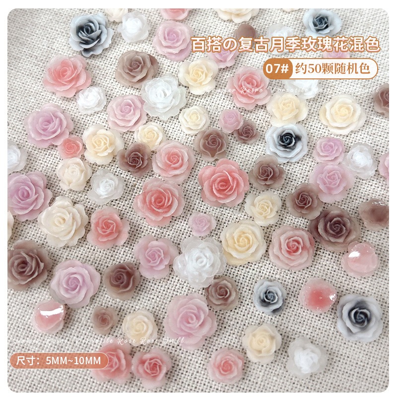 【1点ご購入 で10点プレゼントいたします】ダーク系混装夜光ネイルアクセサリーモノクロぼかし花蕾バラdiy手作業着用甲アクセサリー