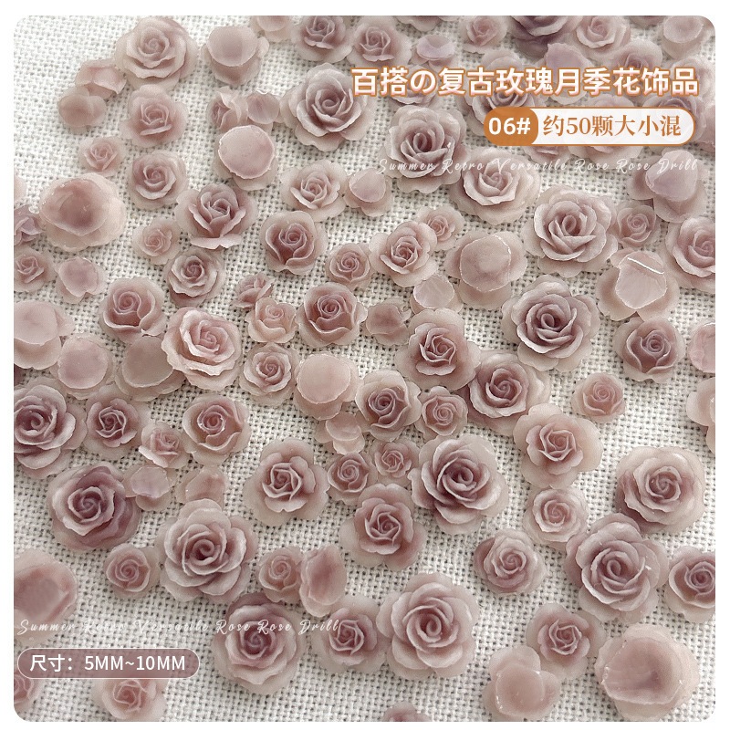 【1点ご購入 で10点プレゼントいたします】ダーク系混装夜光ネイルアクセサリーモノクロぼかし花蕾バラdiy手作業着用甲アクセサリー