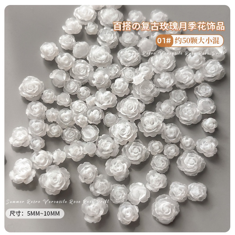 【1点ご購入 で10点プレゼントいたします】ダーク系混装夜光ネイルアクセサリーモノクロぼかし花蕾バラdiy手作業着用甲アクセサリー