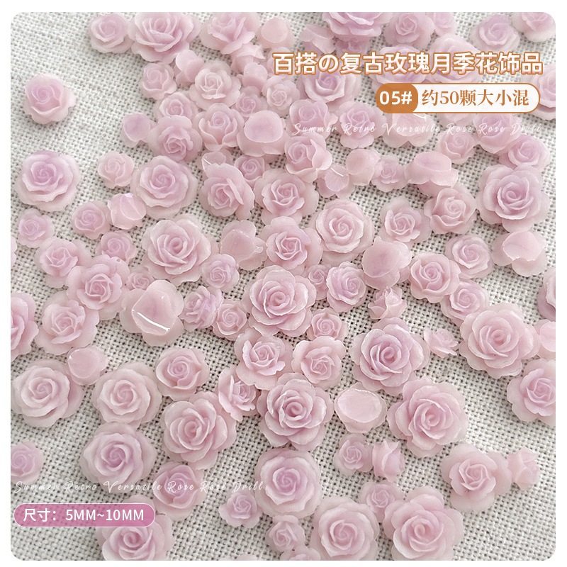 【1点ご購入 で10点プレゼントいたします】ダーク系混装夜光ネイルアクセサリーモノクロぼかし花蕾バラdiy手作業着用甲アクセサリー