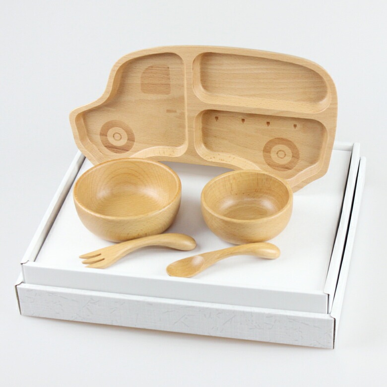 お食い初め 北欧産ブナ材使用 ナチュラル 子供食器セット くるま