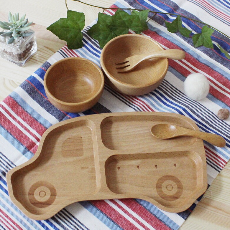 お食い初め 北欧産ブナ材使用 ナチュラル 子供食器セット くるま