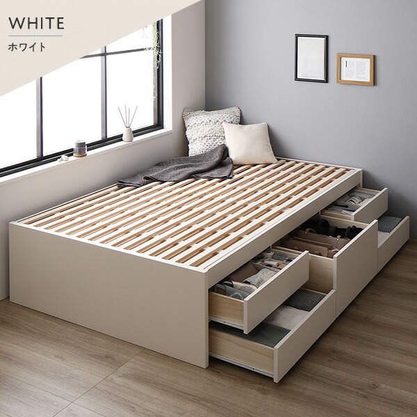 [お客様組み立て] 収納 ベッド ヘッドレス 通常丈 シングル 3ゾーンポケットコイルマットレス付き ブラウン 収納付き すのこ 日本製