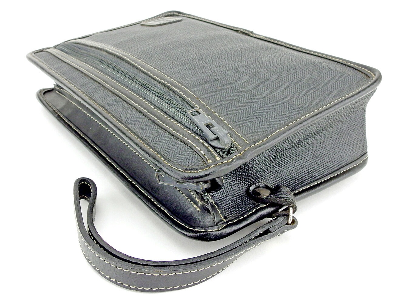 クラッチバッグ セカンドバッグ ヘリンボーン ブラック グレー 灰色 中古