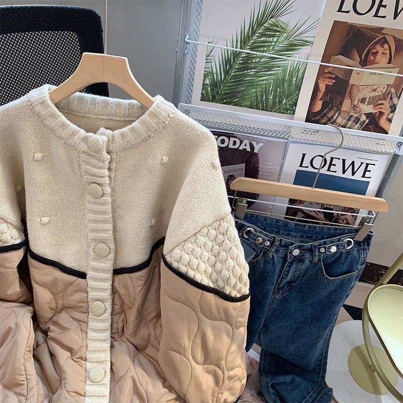 大サイズの女性用スプライスされた綿ジャケット秋と冬の女性のための女性用カーディガンセータージャケットの新しいスタイルのルーズニットセーター 大サイズの女性用スプライスされた綿ジャケット秋と冬の女性のための女性用カーディガンセータージャケットの新しいスタイルのルーズニットセーター