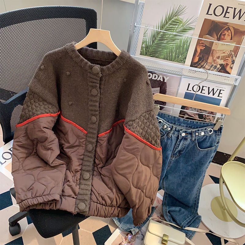 大サイズの女性用スプライスされた綿ジャケット秋と冬の女性のための女性用カーディガンセータージャケットの新しいスタイルのルーズニットセーター 大サイズの女性用スプライスされた綿ジャケット秋と冬の女性のための女性用カーディガンセータージャケットの新しいスタイルのルーズニットセーター