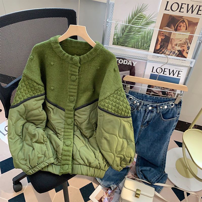 大サイズの女性用スプライスされた綿ジャケット秋と冬の女性のための女性用カーディガンセータージャケットの新しいスタイルのルーズニットセーター 大サイズの女性用スプライスされた綿ジャケット秋と冬の女性のための女性用カーディガンセータージャケットの新しいスタイルのルーズニットセーター