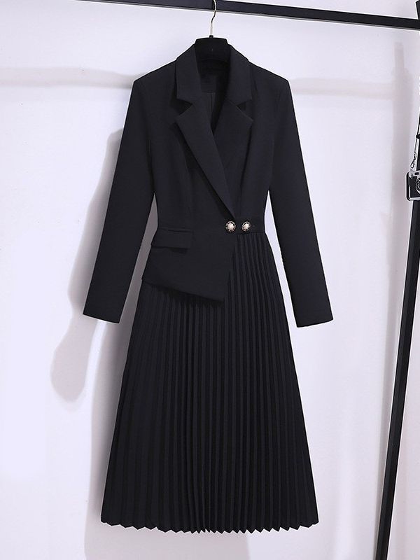 2024新作ワンピース スーツ ウエスト引き締め プリーツ 韓国 ワンピース フェイクレイヤード ドレス パーティードレセット アップス ロングワンピース 卒業式 ママ スーツ 入学式 ママ ス FZ