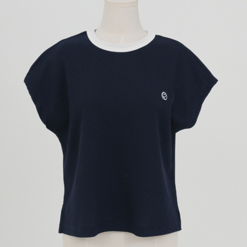 Click & Funny ザハートエンブロイダリーキャップスリーブ T シャツ