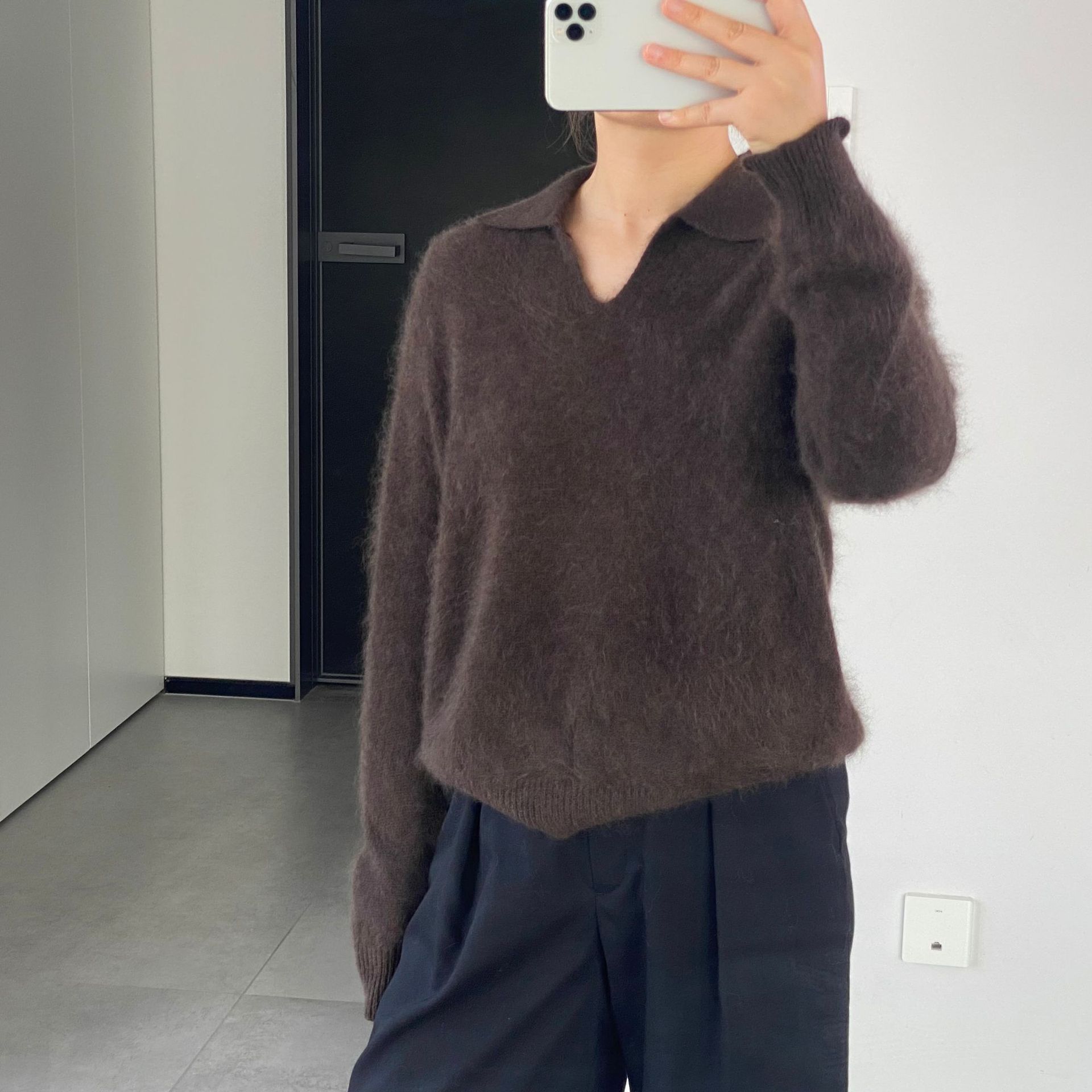 ピュアウール起毛ラペルセーターレディースインポートウォッシュ起毛長袖poシャツc9116 ピュアウール起毛ラペルセーターレディースインポートウォッシュ起毛長袖poシャツc9116