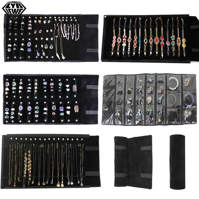 トラベルジュエリー,ペンダント,ネックレス,ブレスレット,収納ケースを備えたポータブルネックレス 15 Grids Roll Bag