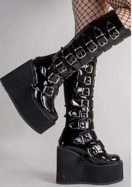Womens Metal Button Chunky Thigh High Boots Knee High Martin Long Boots Tall Boots Black High Heels Womens Metal Button Chunky Thigh High Boots Knee High Martin Long Boots Tall Boots Black High Heels